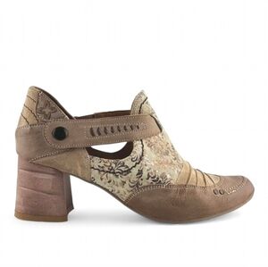 Maciejka Women's Brown Floral Leather Block Heel Booties 37